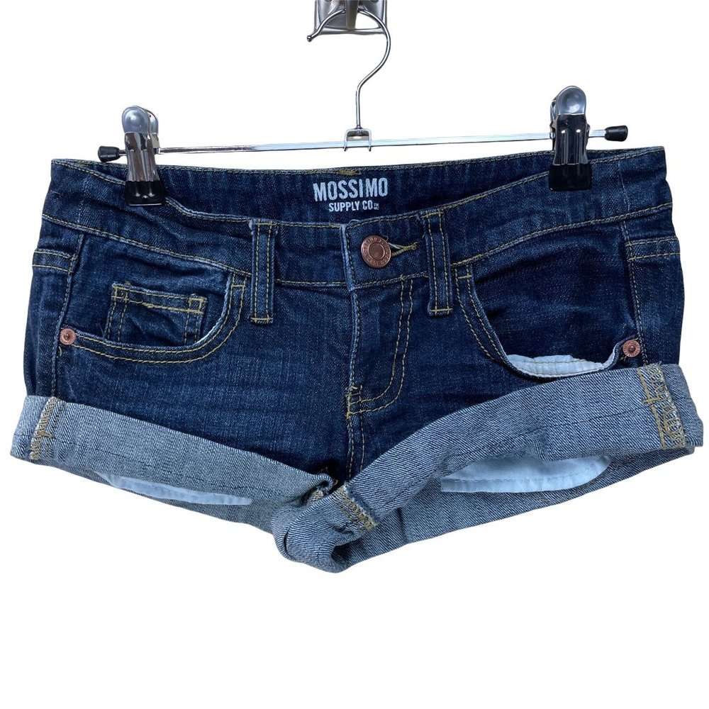 Mossimo Denim Shorts Junior Womens Sz 3 Fold Up Hem Dark Wash 5 pocket Stretch